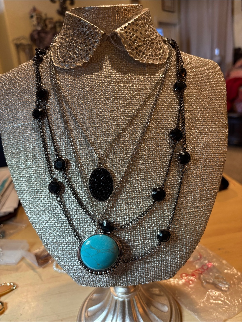 Multi-Layer Black and Turquoise Pendant Necklace - Women Jewelry